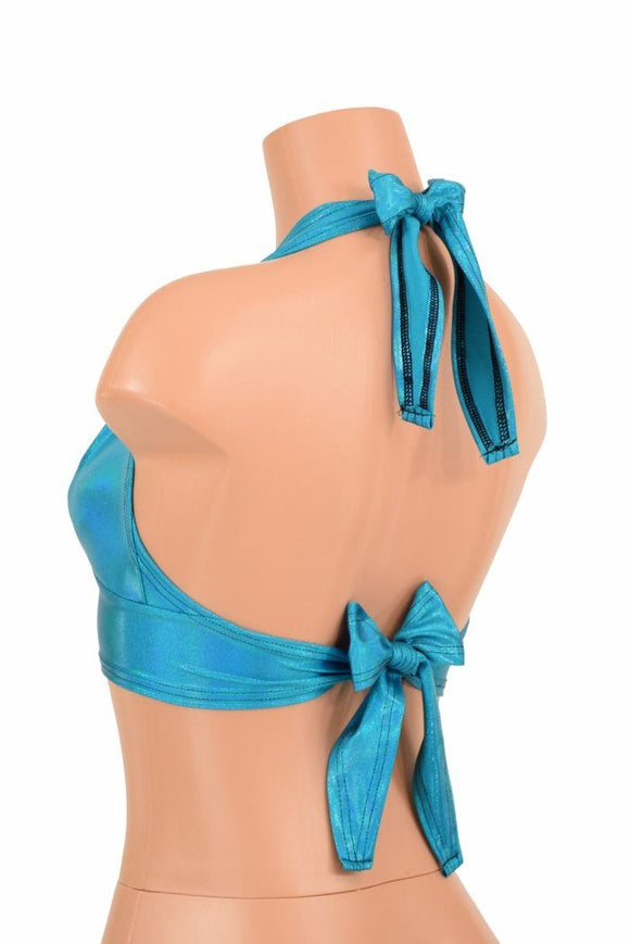 Darted Tie Back Halter in Peacock Holographic - Coquetry Clothing