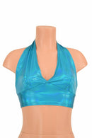 Darted Tie Back Halter in Peacock Holographic - Coquetry Clothing