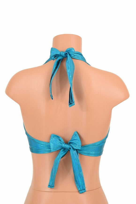 Darted Tie Back Halter in Peacock Holographic - Coquetry Clothing