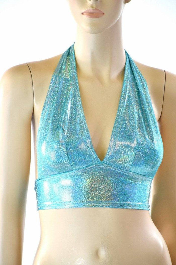 Darted Tie Back Halter in Seafoam Holographic - Coquetry Clothing
