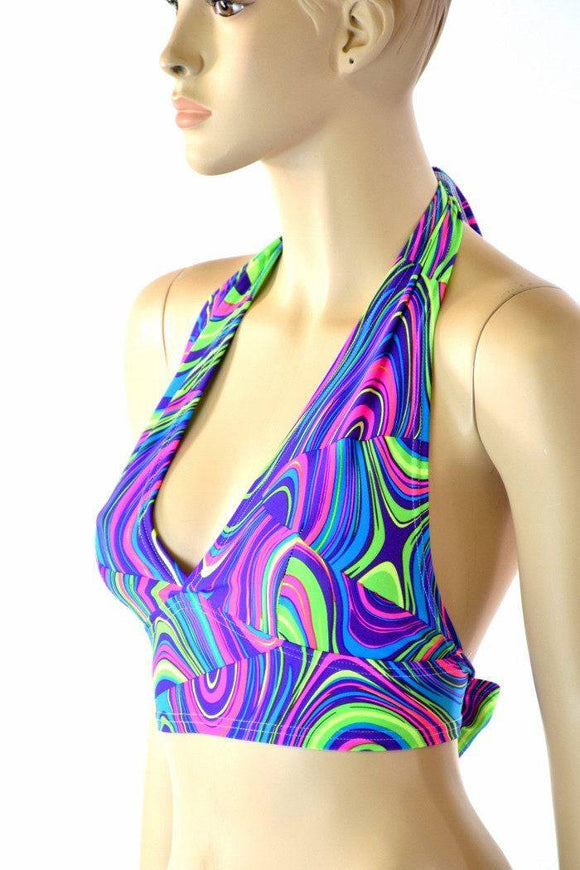 Darted Tie Back Halter Top in Glow Worm - Coquetry Clothing