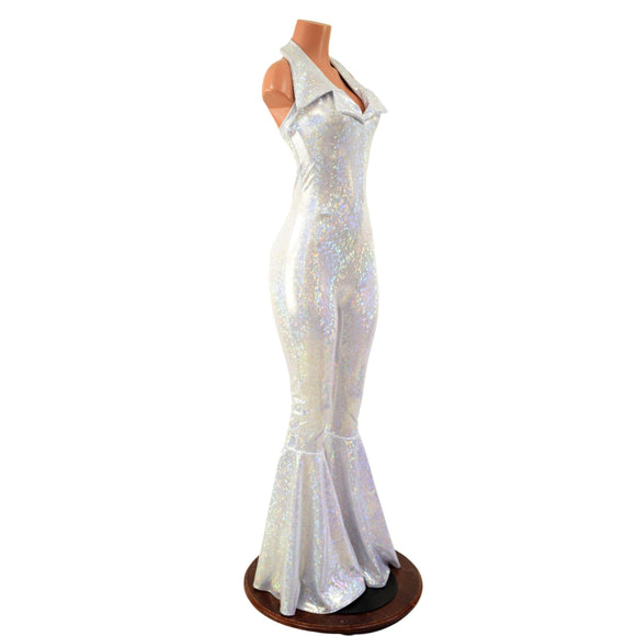 Dazzling Bell Bottom Catsuit with Showtime Collar and Backless Neckline - Coquetry Clothing