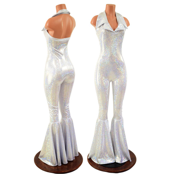 Dazzling Bell Bottom Catsuit with Showtime Collar and Backless Neckline - Coquetry Clothing