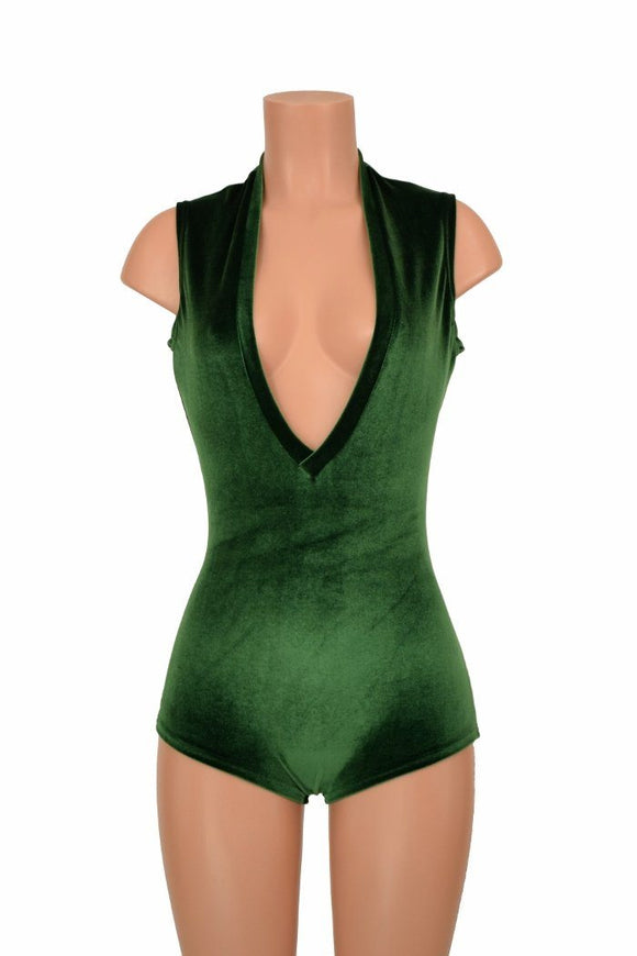 Deep Plunge Green Velvet Romper - Coquetry Clothing