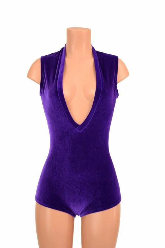 Deep Plunge Purple Velvet Romper - Coquetry Clothing