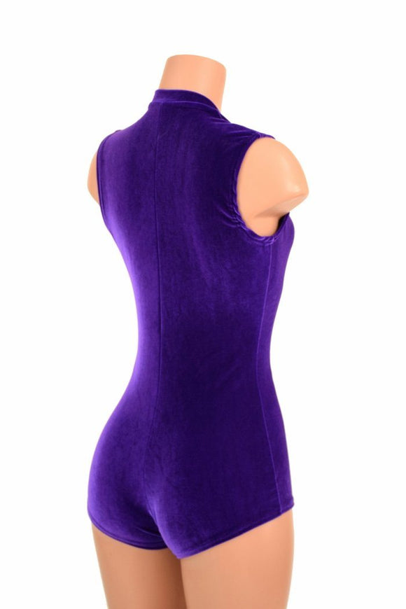 Deep Plunge Purple Velvet Romper - Coquetry Clothing
