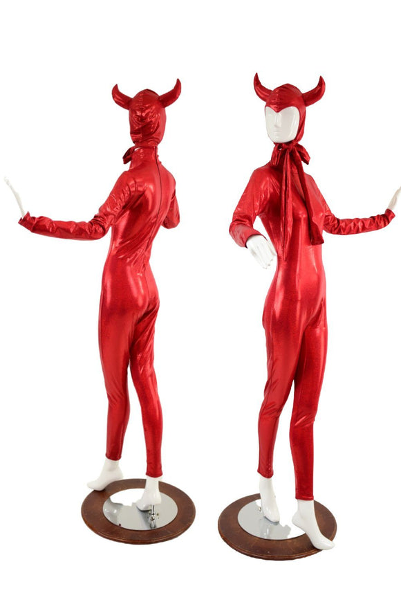 Devil Horned Bonnet & Zipper Back Catsuit Set - Coquetry Clothing