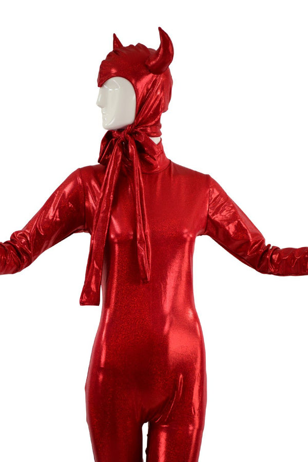 Devil Horned Bonnet & Zipper Back Catsuit Set - 2