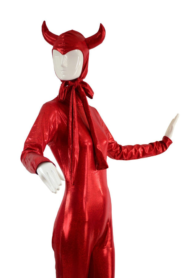 Devil Horned Bonnet & Zipper Back Catsuit Set - 3