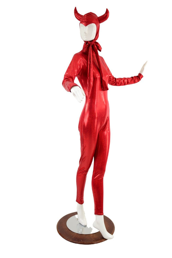 Devil Horned Bonnet & Zipper Back Catsuit Set - 4