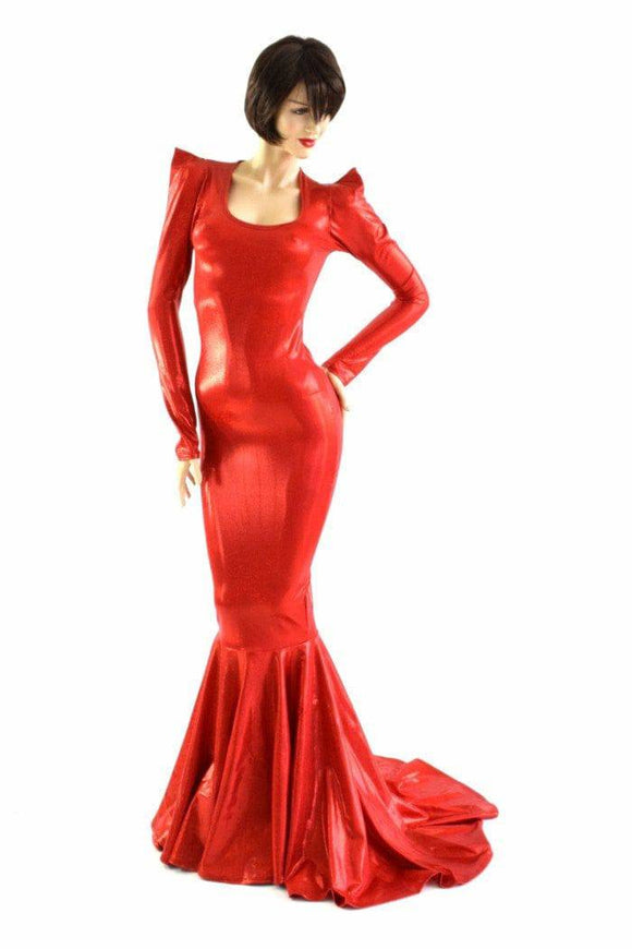 Devil Red Holographic Puddle Train Gown - Coquetry Clothing