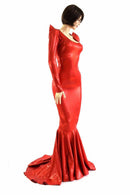 Devil Red Holographic Puddle Train Gown - Coquetry Clothing
