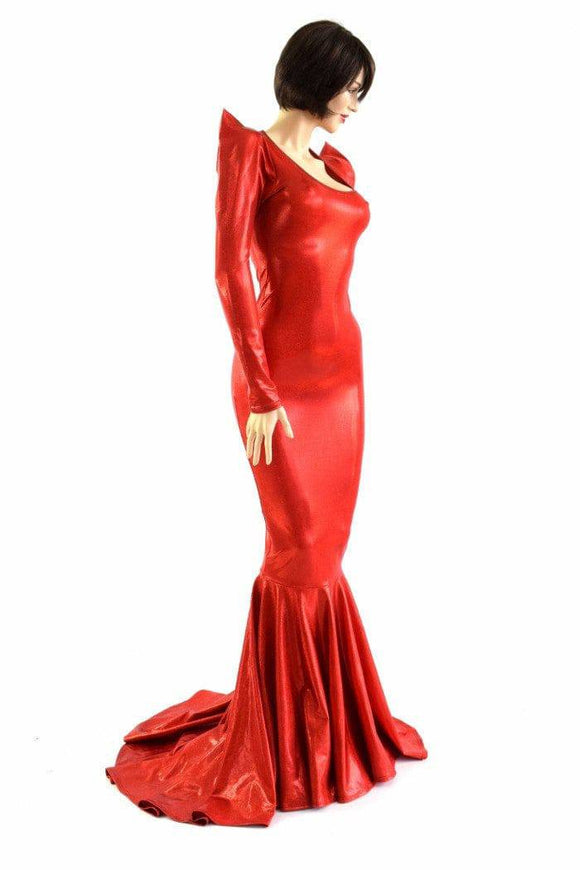 Devil Red Holographic Puddle Train Gown - Coquetry Clothing