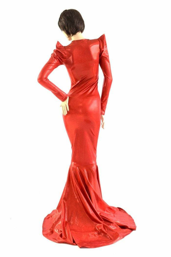 Devil Red Holographic Puddle Train Gown - Coquetry Clothing