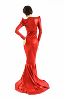 Devil Red Holographic Puddle Train Gown - Coquetry Clothing