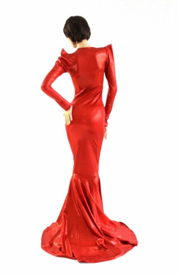 Devil Red Holographic Puddle Train Gown - Coquetry Clothing