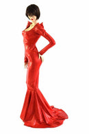 Devil Red Holographic Puddle Train Gown - Coquetry Clothing