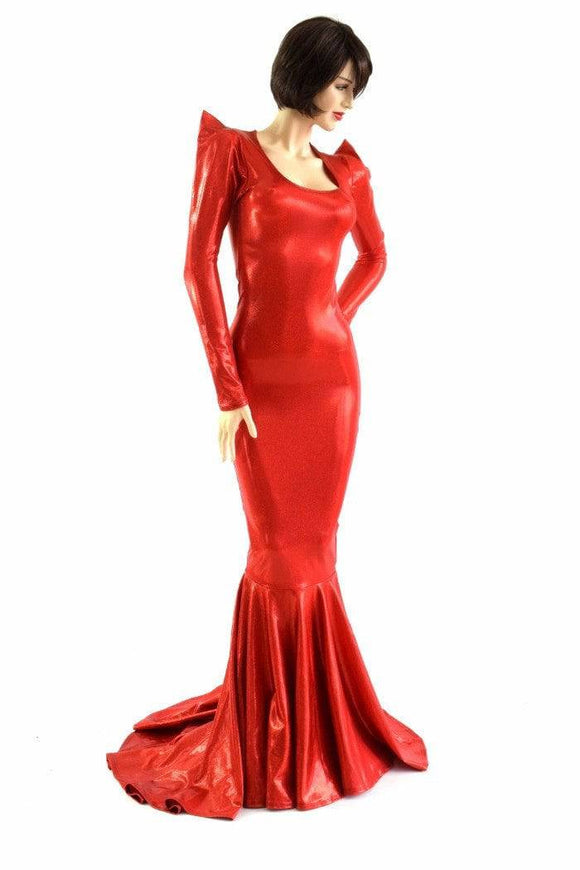 Devil Red Holographic Puddle Train Gown - Coquetry Clothing