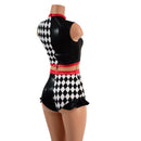 Diamond, Black Mystique and Nude Mesh Romper with Inset Keyhole Neckline - Coquetry Clothing