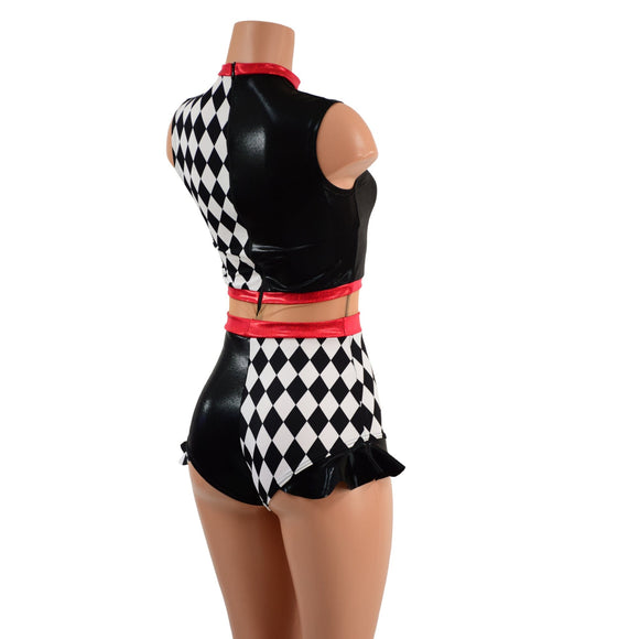 Diamond, Black Mystique and Nude Mesh Romper with Inset Keyhole Neckline - Coquetry Clothing