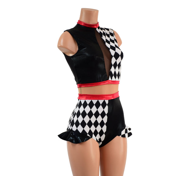Diamond, Black Mystique and Nude Mesh Romper with Inset Keyhole Neckline - Coquetry Clothing