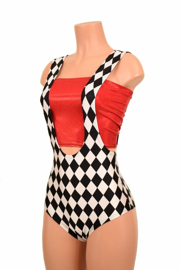 Diamond Print Suspender Romper - Coquetry Clothing