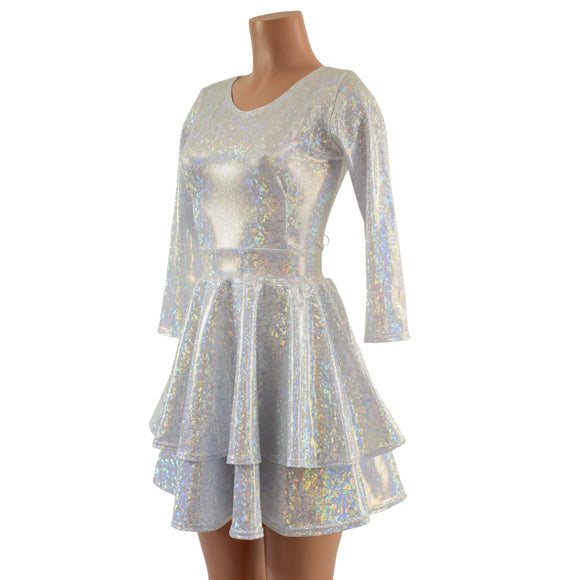 Double Ruffle Skater Dress with 3/4 Sleeves and Crew Neck - Coquetry Clothing