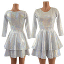 Double Ruffle Skater Dress with 3/4 Sleeves and Crew Neck - Coquetry Clothing