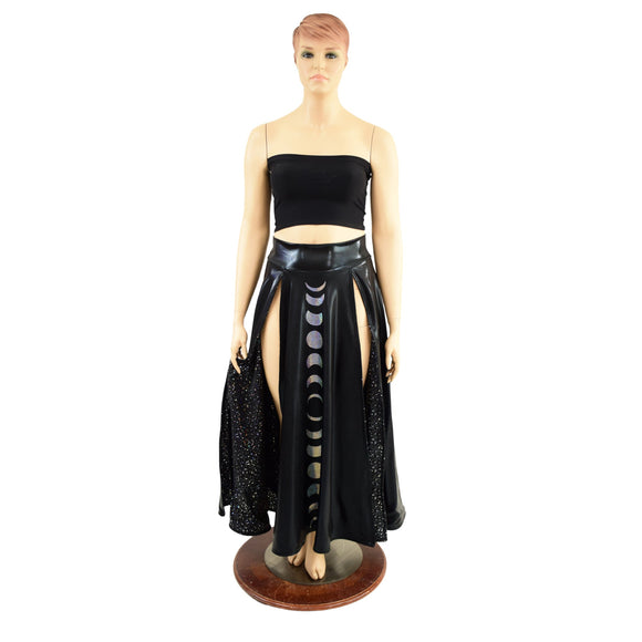 Double Split Skirt with Moon Phases and Star Noir Lining - Coquetry Clothing