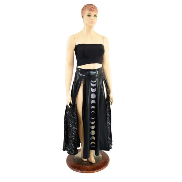 Double Split Skirt with Moon Phases and Star Noir Lining - Coquetry Clothing