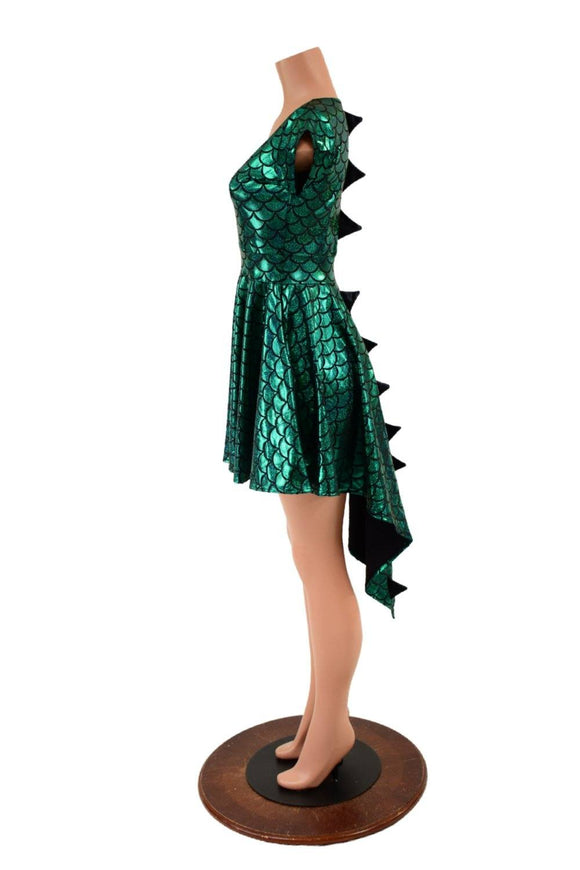 Dragon Spiked Pocket Skater Dress with Dragontail Hemline - Coquetry Clothing