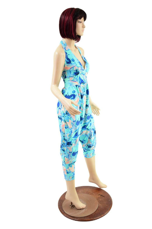 Drop Crotch Halter Jumpsuit in Lapis Lagoon - Coquetry Clothing
