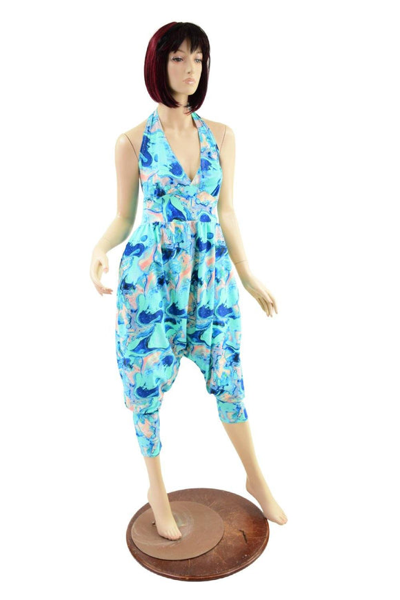 Drop Crotch Halter Jumpsuit in Lapis Lagoon - Coquetry Clothing