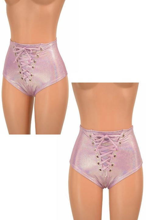 Lilac Holo Front Lace Up Siren Shorts - Coquetry Clothing