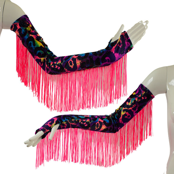 Fingerless Arm Warmer Gloves with Fringe - 1