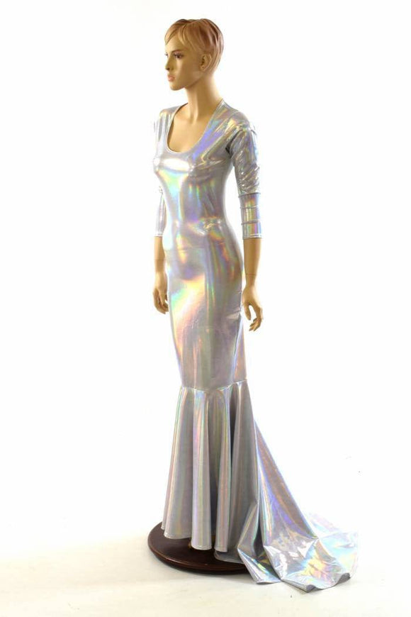 Flashbulb Holographic Puddle Train Gown - Coquetry Clothing