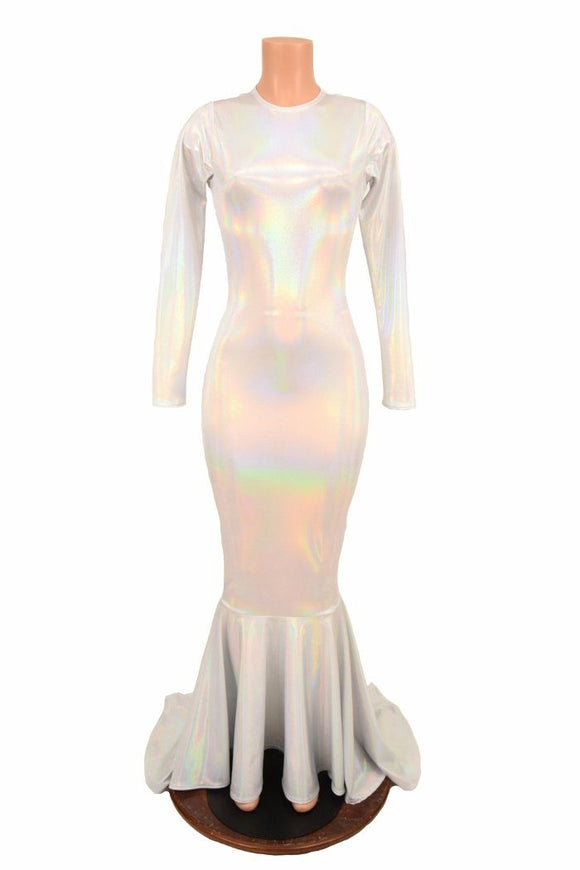 Flashbulb Holographic Puddle Train Gown - Coquetry Clothing