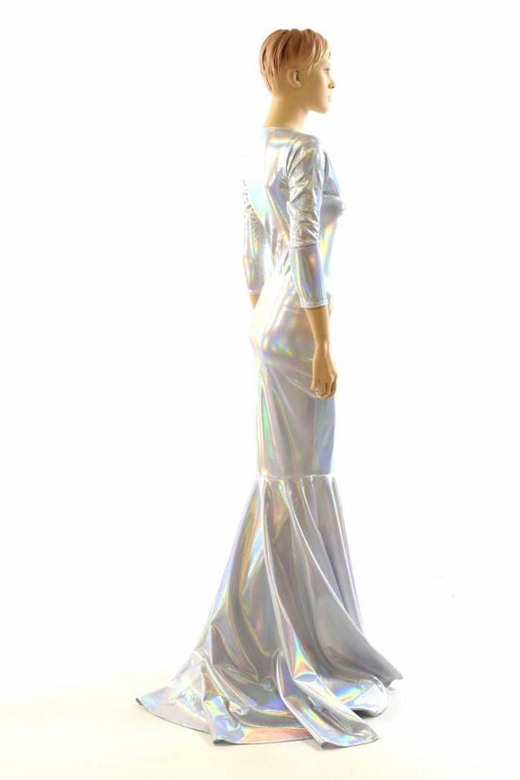 Flashbulb Holographic Puddle Train Gown - Coquetry Clothing