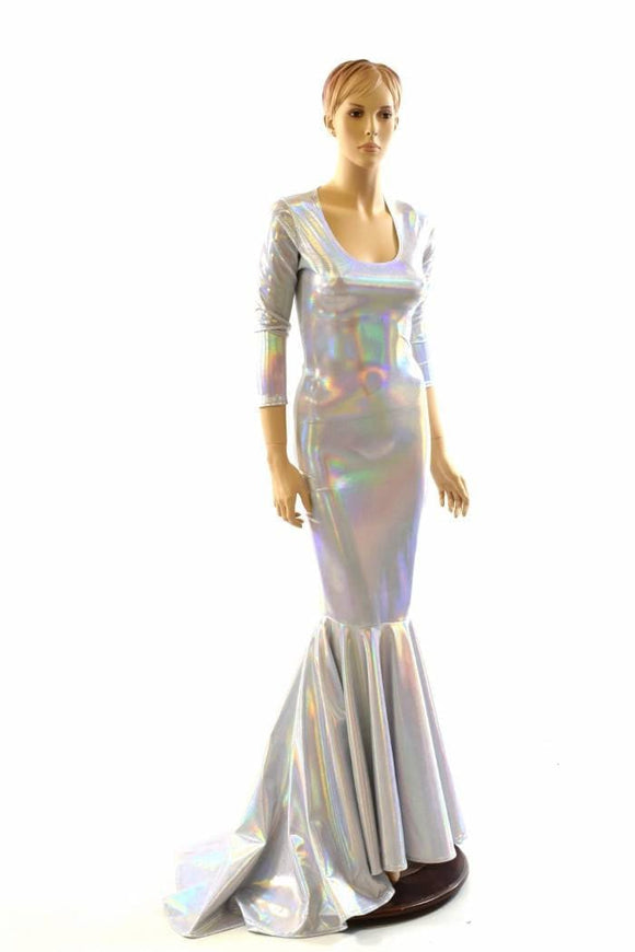 Flashbulb Holographic Puddle Train Gown - Coquetry Clothing