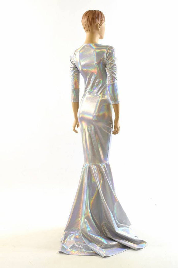 Flashbulb Holographic Puddle Train Gown - Coquetry Clothing