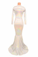 Flashbulb Holographic Puddle Train Gown - Coquetry Clothing