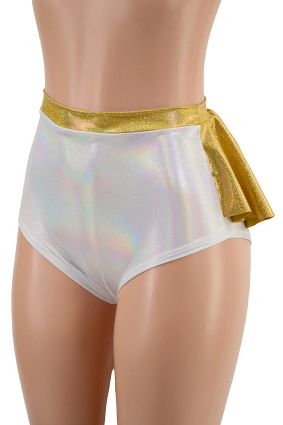 Flashbulb Siren Shorts with Gold Ruffle Rump & Waistband - Coquetry Clothing