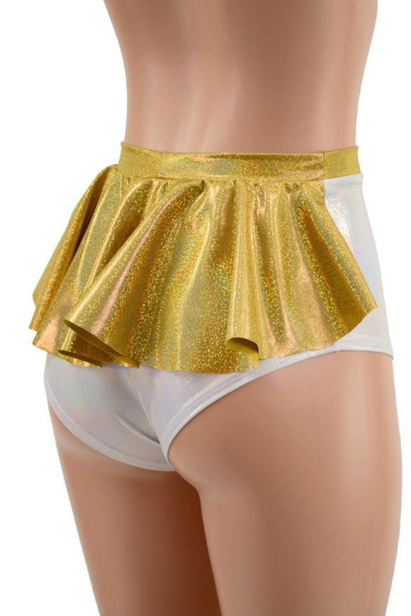 Flashbulb Siren Shorts with Gold Ruffle Rump & Waistband - Coquetry Clothing
