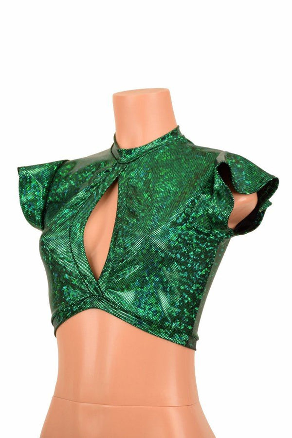 Flip Sleeve Keyhole Top in Green - 1