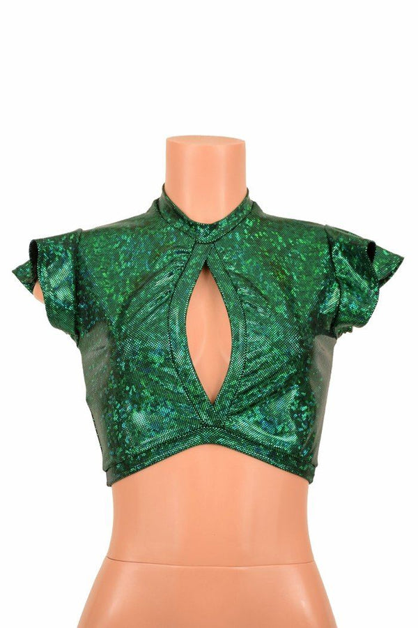 Flip Sleeve Keyhole Top in Green - 2