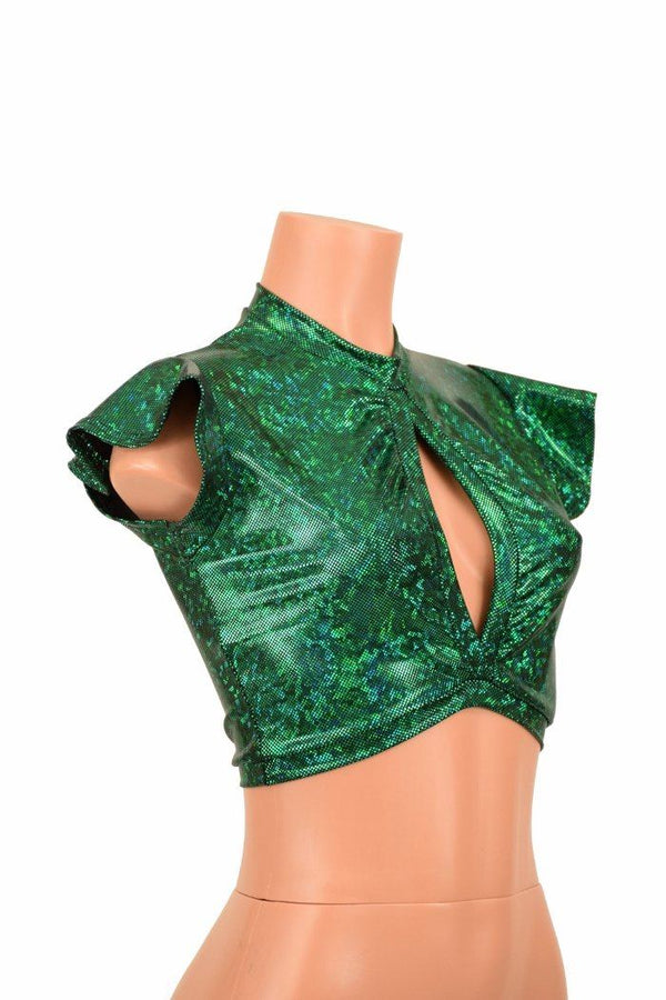 Flip Sleeve Keyhole Top in Green - 4
