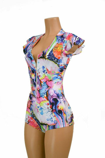 Flip Sleeve Zipper Front Romper - Coquetry Clothing