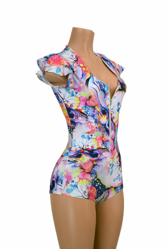 Flip Sleeve Zipper Front Romper - Coquetry Clothing