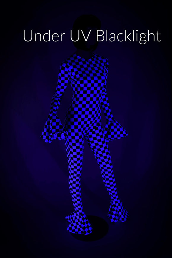 Flouncy Footed Checkered Catsuit - Coquetry Clothing