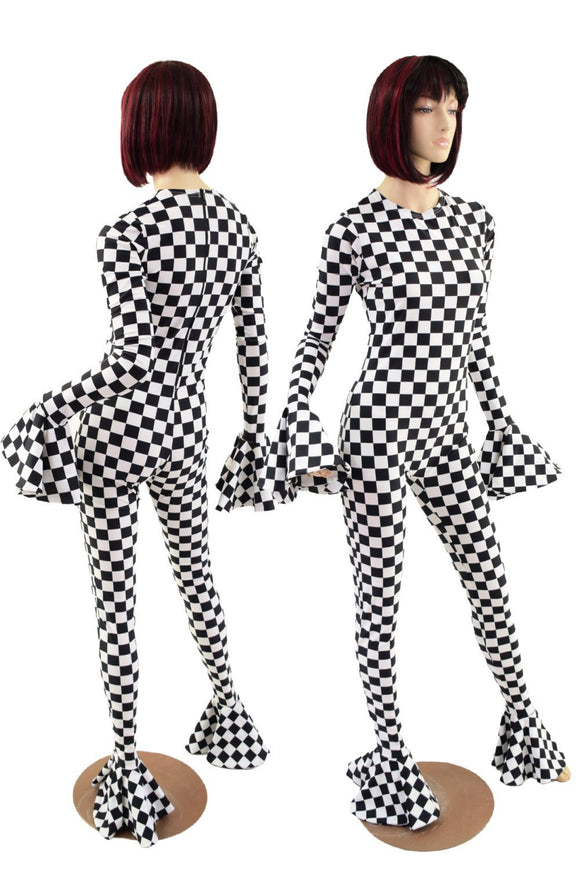 Flouncy Footed Checkered Catsuit - Coquetry Clothing